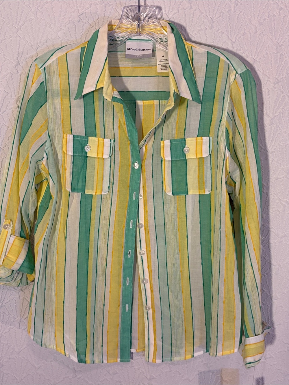 Alfred Dunner Green, Yellow & White Striped Girls' Button-Front Shirt Clean Girl